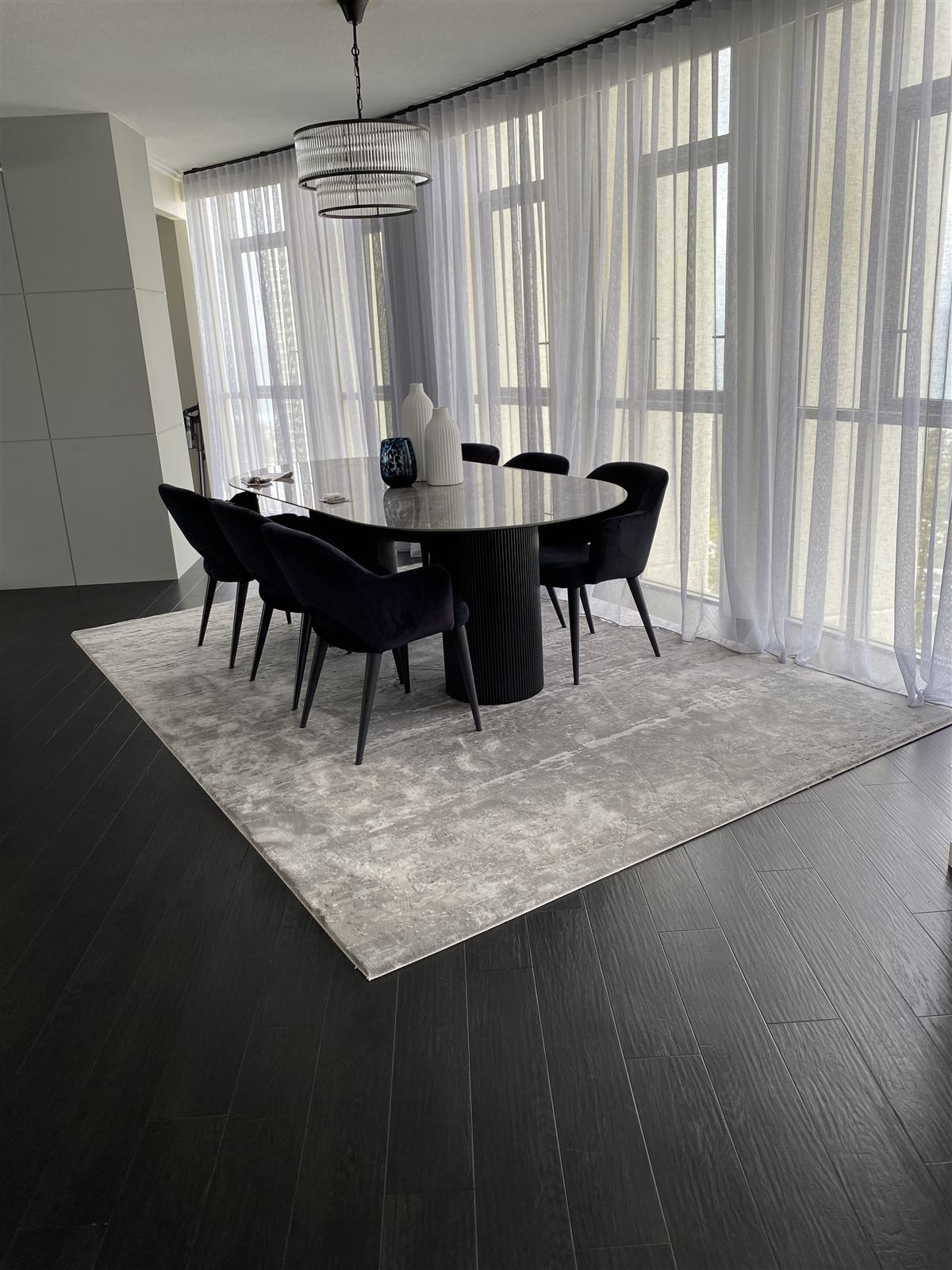 Custom wool rug in a media room